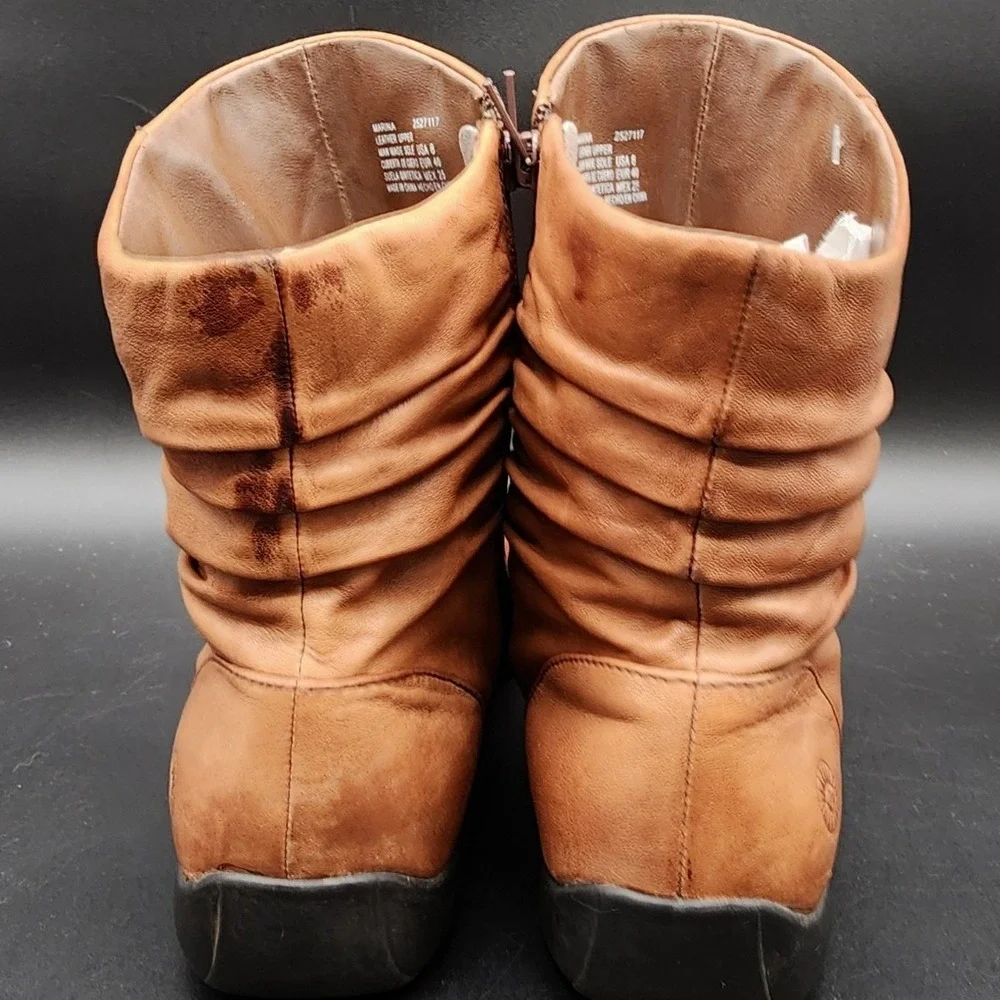 Earth Origins 8 Brown Leather Marina Ruched Ankle Boots Comfort Boho Casual Flat